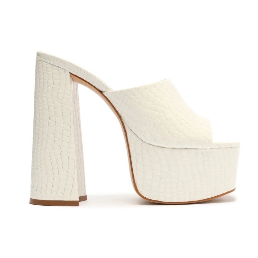 ▶️ SCHUTZ ◀️ Darah White Croc Platform Slides Sandals - Picture 2 of 16